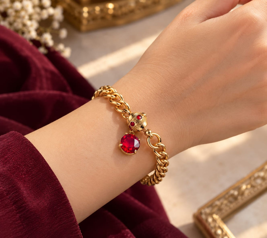 Gold-Tone Red Charm Chain Bracelet
