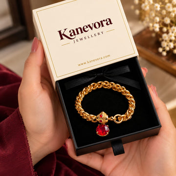 Gold-Tone Red Charm Chain Bracelet