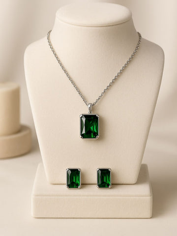 Emerald Green Stone Necklace & Earrings Set